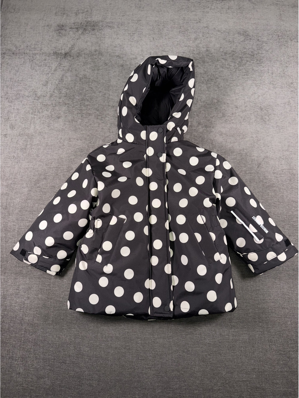 Zara Kids Black and White Polka Dot Hooded Jacket, Size 5 Years